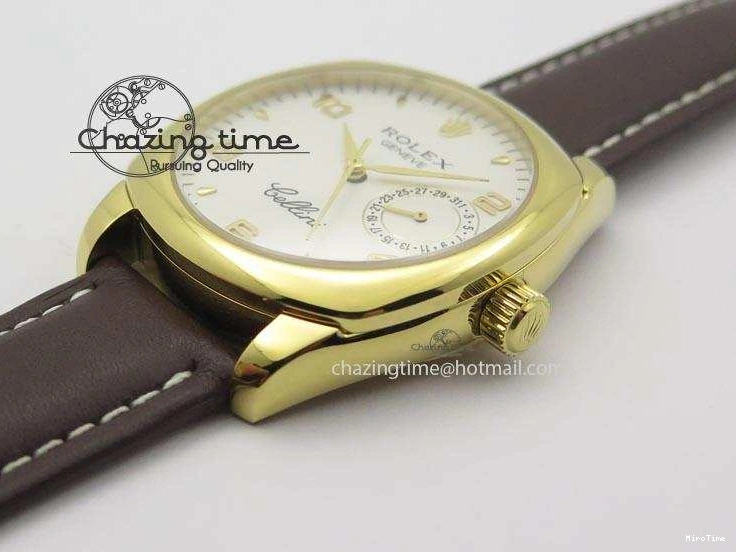MiroTime 0419 Cellini Date YG White Numeral Dial On Brown Leather Strap A Affordable 3883